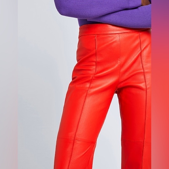 🔥🔥🔥 8 by Yoox Coral LEATHER STRAIGHT-LEG FIT PANT size XS US🔥🔥🔥 - Picture 3 of 10